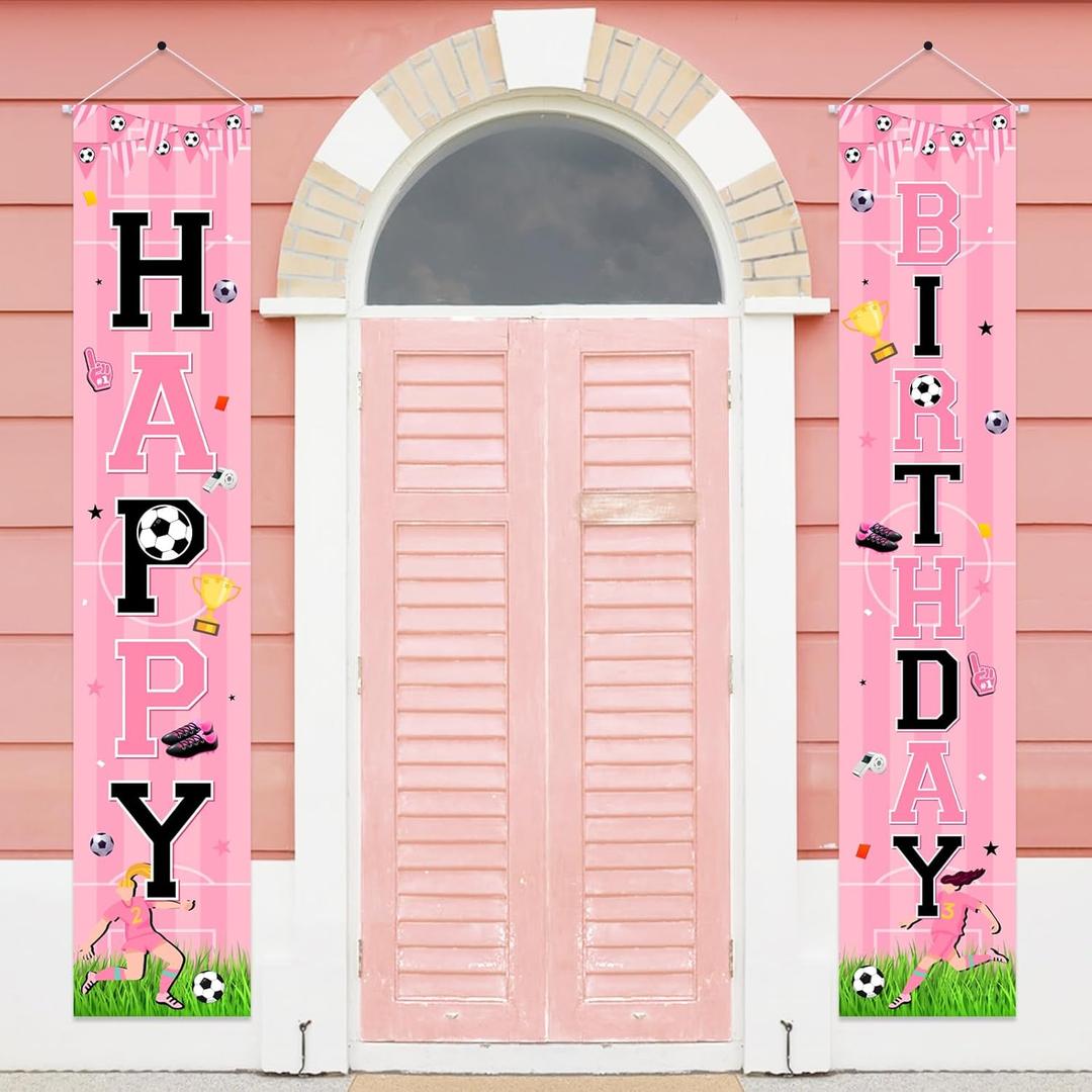 Soccer Birthday Decorations Girl Soccer Birthday Door Banner Pink Soccer Happy Birthday Banner Football Birthday Decorations Banner Sports Theme Birthday Door Banner Soccer Birthday Porch Sign