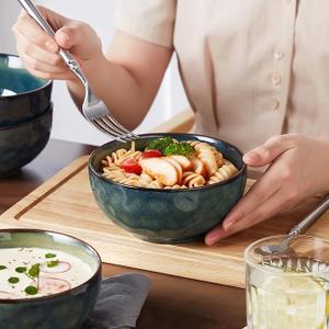 vancasso Starry 24oz Bowls for Soup, Ceramic Deep Soup Bowls Set of 2 Green Cereal Bowls Set for Kitchen, Salad Bowls Set, Pasta Oatmeal Bowls, Lead-free, Dishwasher & Microwave Oven Safe