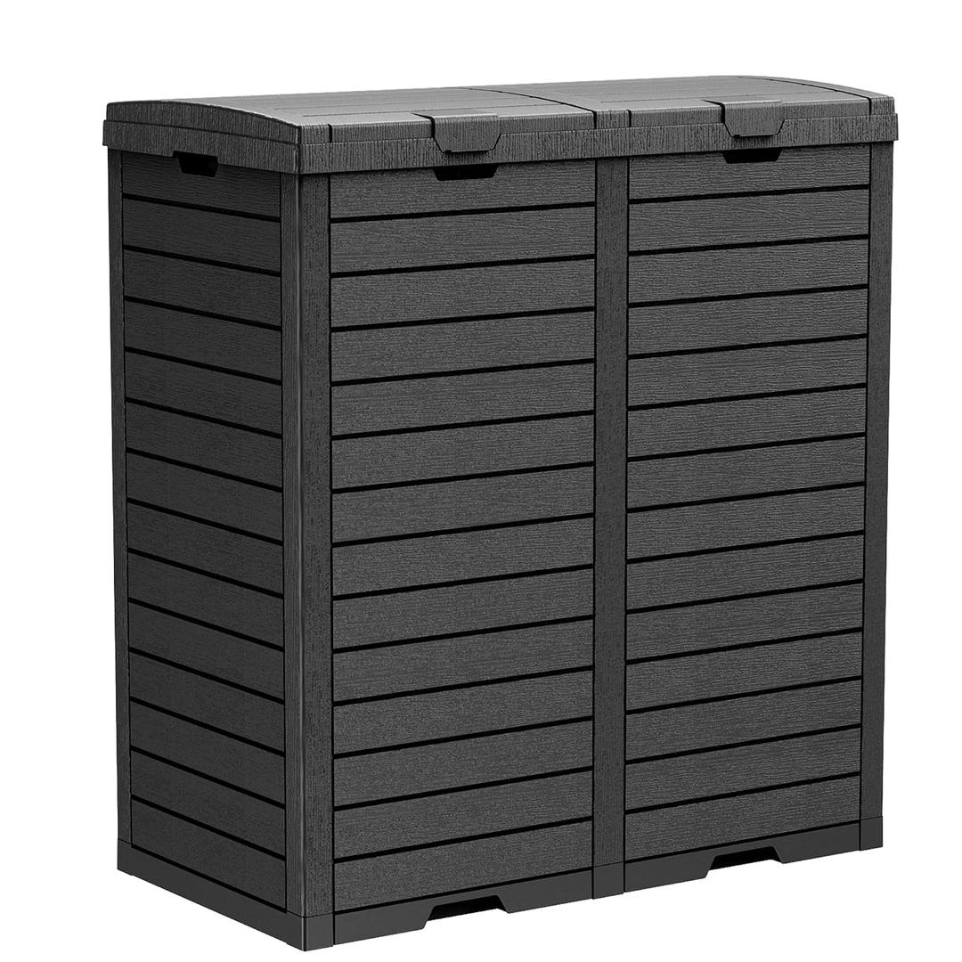 62 Gallon Outdoor Trash Can with Double Buckets and Dual Lids, Drip Trays,Detachable Design Outdoor Garbage Bin for Patio or Garden