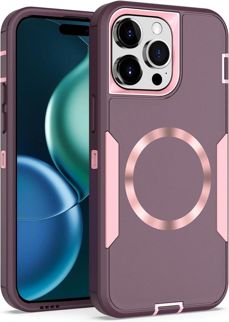 Magnetic Designed for iPhone 11 pro max Case, Drop Protection Heavy Duty,Compatible with MagSafe,Dustproof,No Fading, No Yellowing,for Men Women, Purple Rose Gold