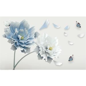 Blue Flower Butterfly Floral Wall Decals DIY Craft Art Decor Wall Stickers Murals,Peel and Stick Removable Waterproof Decorative Decoration,for Living Room TV Background Kids Gilrs Rooms Bedroom (Picture show)
