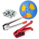 Poly Strapping Tensioner & Cutter Manual Banding Sealer Tools Set with PP Plastic Strapping Kit 4000" Length, 100 Metal Seals