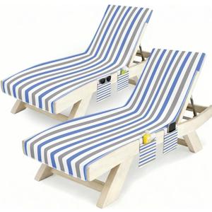 Lounge Chaise Chair Towel Covers (Pack Of 2), Beach Chair Cover With 3 Pockets For Pool Outdoor Beach Garden Patio Trips,85 X30 In (Blue Grey)