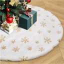 36 Inches Christmas Tree Skirt White Faux Fur Tree Skirts with Gold Sequin Snowflakes Soft Plush Tree Skirt for Xmas Tree Decorations
