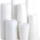 JOLLY PARTY [100 Pack] 16 oz Paper Coffee Cups, Disposable Paper Cup with Lids, Hot/Cold Beverage Drinking Cup for Water, Juice, Coffee or Tea, Suitable for Home, Shops and Cafes (White)