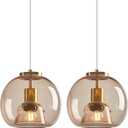 Light Coffee Glass Pendant Lights Kitchen Island Gold Hanging Light Fixture Glass Globe Pendant Light Modern Pendant Lighting for Kitchen Island Bedroom Dining Room (7.87", 2 Pack)