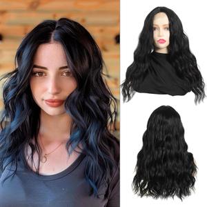 CTRLALT Black Lace Front Wig 20 Inch Long Black Wigs for Women Middle Part Synthetic Hair Wavy Wig with Aadjustable elastic Upgraded Band, Wig for Daily Party/Halloween/Home Use 20Inch,Nature Black