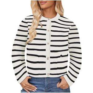 Women Striped Cardigan Sweaters Button Down Open Front Cropped Cardigan Knit Lady Jackets Coat 2024 Fall Outfits
e, Size 6