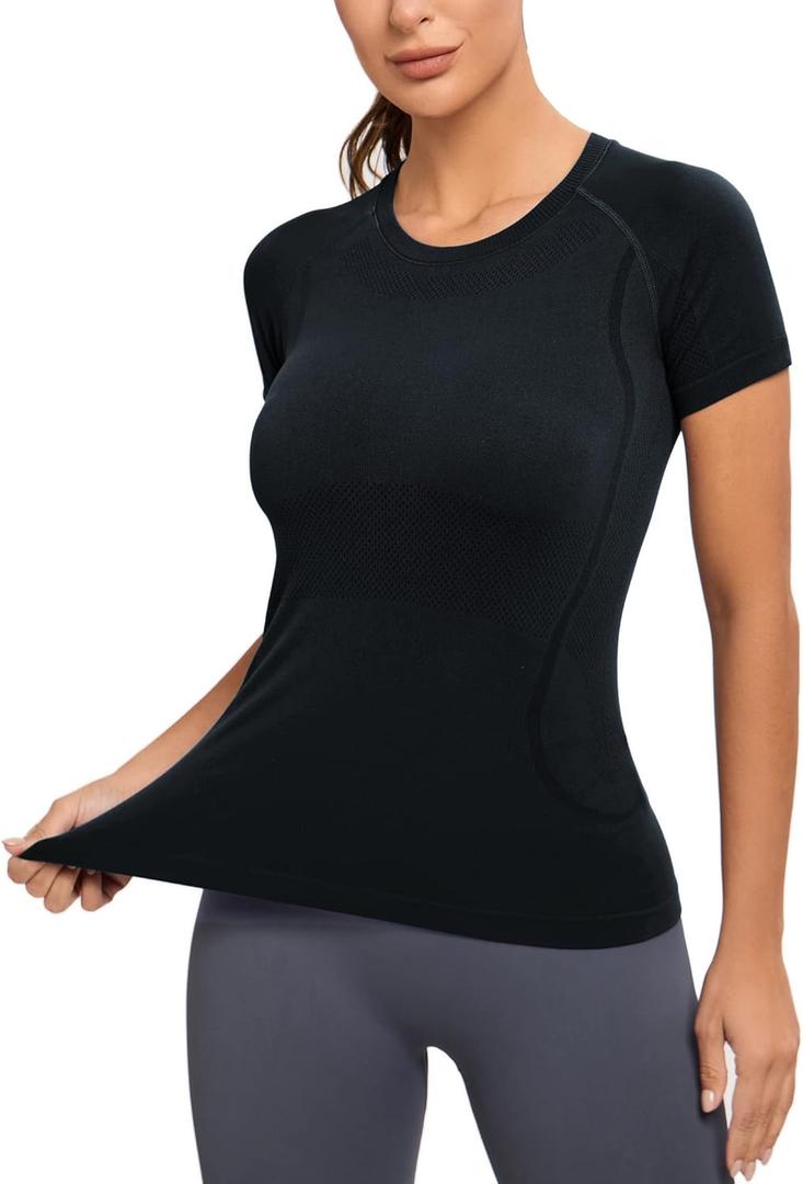 MathCat Seamless Workout Tops for Women, Short Sleeve Compression Athletic Shirts Soft Yoga Gym Tops, Medium