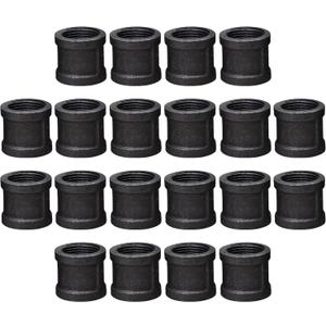 DSDS 20 Pack 1/2" Pipe Coupling, Rustic Industrial Black Malleable Iron Pipe Coupling Socket for Furniture Home Decor (0.5 Inch)