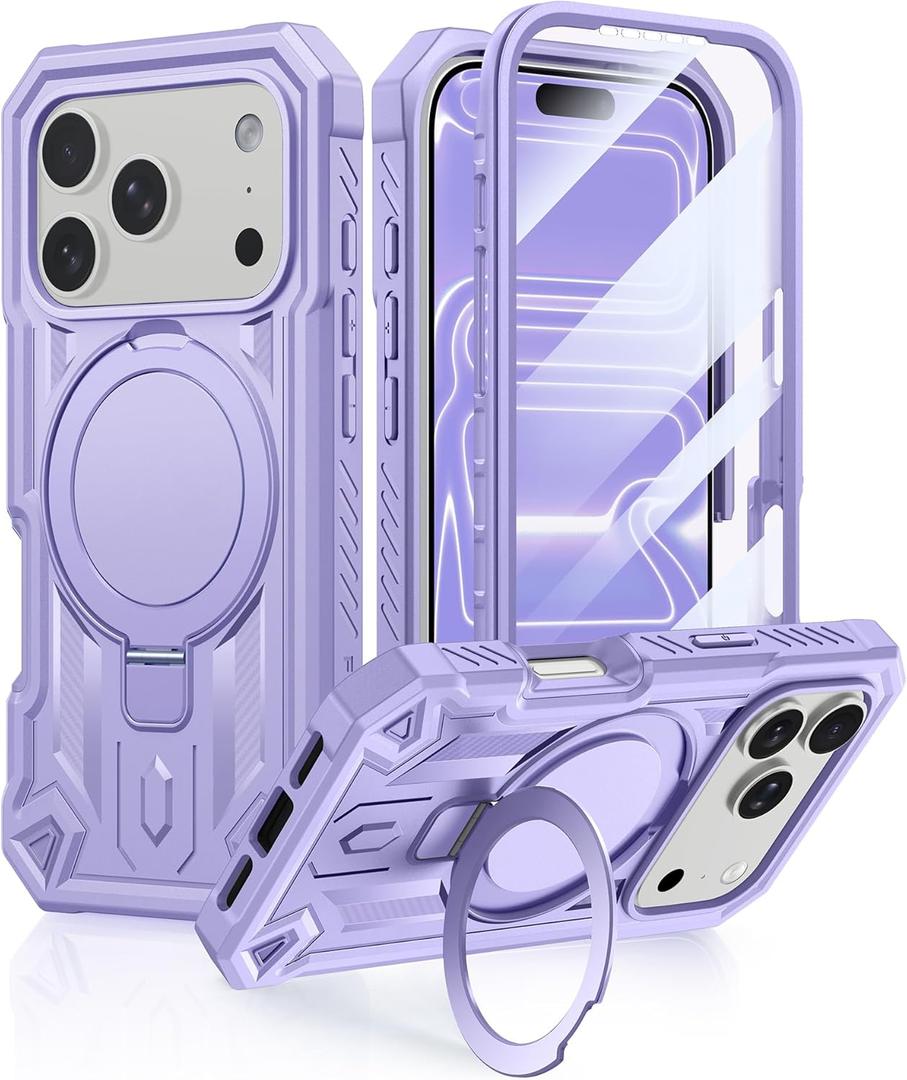 FNTCASE for iPhone 17 Pro-Max Case: Magnetic Ring Stand Holder Phone Cover | Compatible with Magsafe | Military Grade Shockproof Phone Shell with Kickstand | Heavy Duty Hard Cases Purple