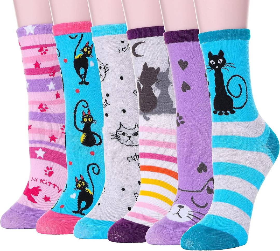 Kids Girls Cotton Socks Soft Novelty Socks Cute Animal Pattern 6 Pairs (9-14 Years)