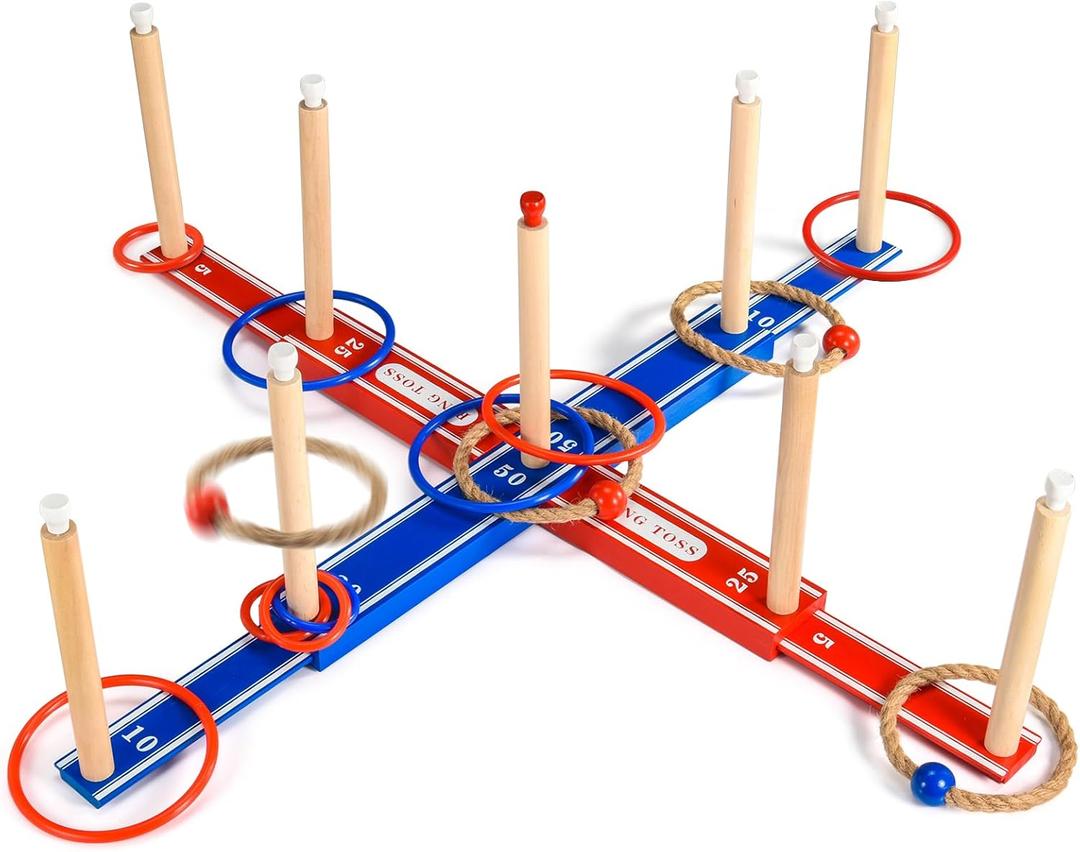 Outdoor Games for Kids 3-12 Upgraded Large Wooden Ring Toss Game with 30 Rings Party Yard Game for Family Outside Toys for 10 11 12 13 14 Years Old Boys Gifts