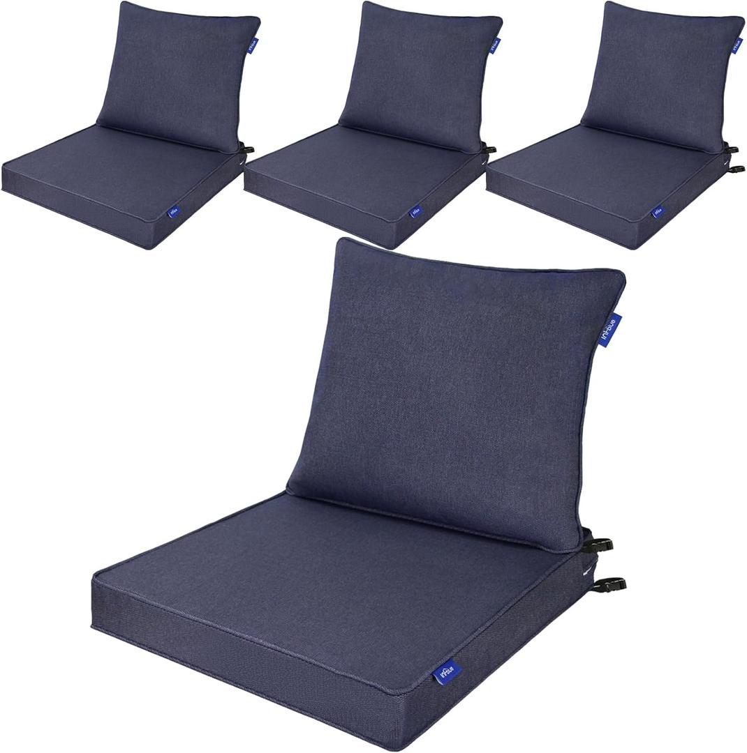 Deep Seat Cushions, Outdoor Cushions, Patio Furniture Cushions, Deep Seat & Back Cushion Patio Cushions for Backyard Couch Sofa Fade Resistant (22x24x4 inches 4 Sets, Blue Grey)
