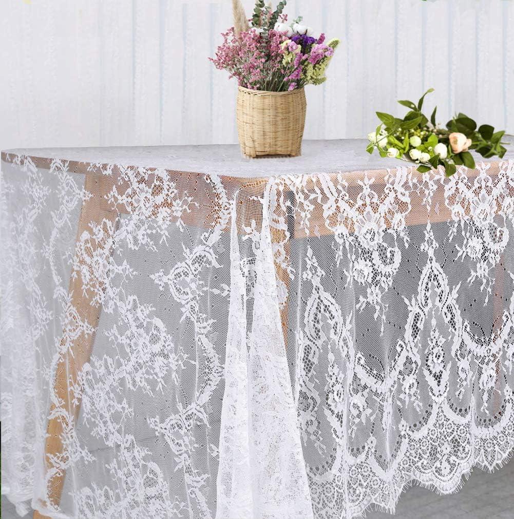 White Lace Tablecloth 60  120 Inch for Rustic Boho Wedding Bridal Shower Party Decoration, Classy Rectangle Overlay Long Vintage Embroidered Reception Table Cloth Decor