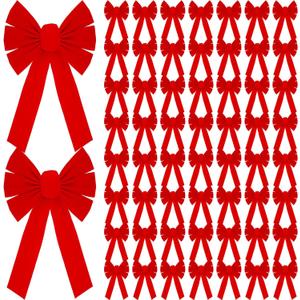 Hoteam 24 Pcs Large Red Christmas Velvet Bows - 10 x 16 Inch Green Christmas Wreath Hanging Bow Xmas Tree Topper for Indoor Outdoor Decor Wrapping Crafts DIY Decor Boutique Use (Red)