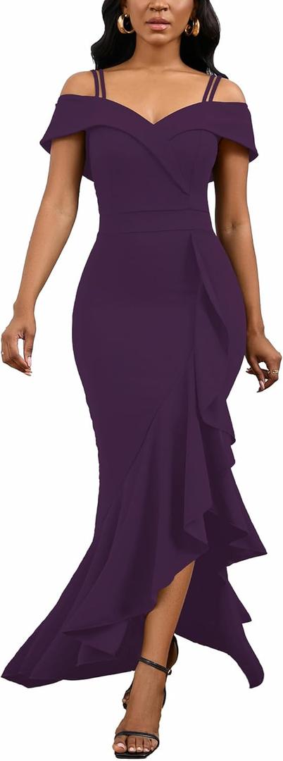2025 Women's Sexy Elegant Formal Dress Sleeveless Wedding Guest Bride Dresses (Medium, Purple)