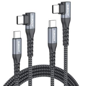 SUNGUY Right Angle USB C to USB C Cable 5FT 2Pack 60W Fast Charging USBC Cable Braided Type C Data, 90 Degree C Port Charger Cord Android Auto Carplay Compatible for iPhone 17/16/15, MacBook, Samsung