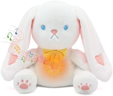 IUTOYYE Breathing Stuffed Animal Anxiety Relief, Musical Plush with Realistic Breathing Rhythmic Music and Lights Anxiety Breathing Animal Stuffe (Bunny)