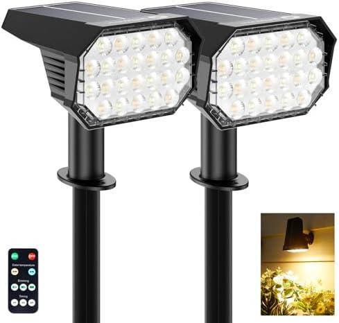 Brightown Solar Lights Outdoor Waterproof IP67, [Cool & Warm Light 2-in-1] Solar Spot Lights Outdoor, 2 Colors 3 Brightness Levels LED Outdoor Solar Lights for Yard Pathway Garden House, 2 Pack