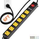 Power Strip 2700J Surge Protector, 6 Outlet Heavy Duty Power Strips with Flat Plug and 6FT Long Cord, Wall Mountable Metal Outlet Strip for Desk, Garage, Workbench and Kitchen