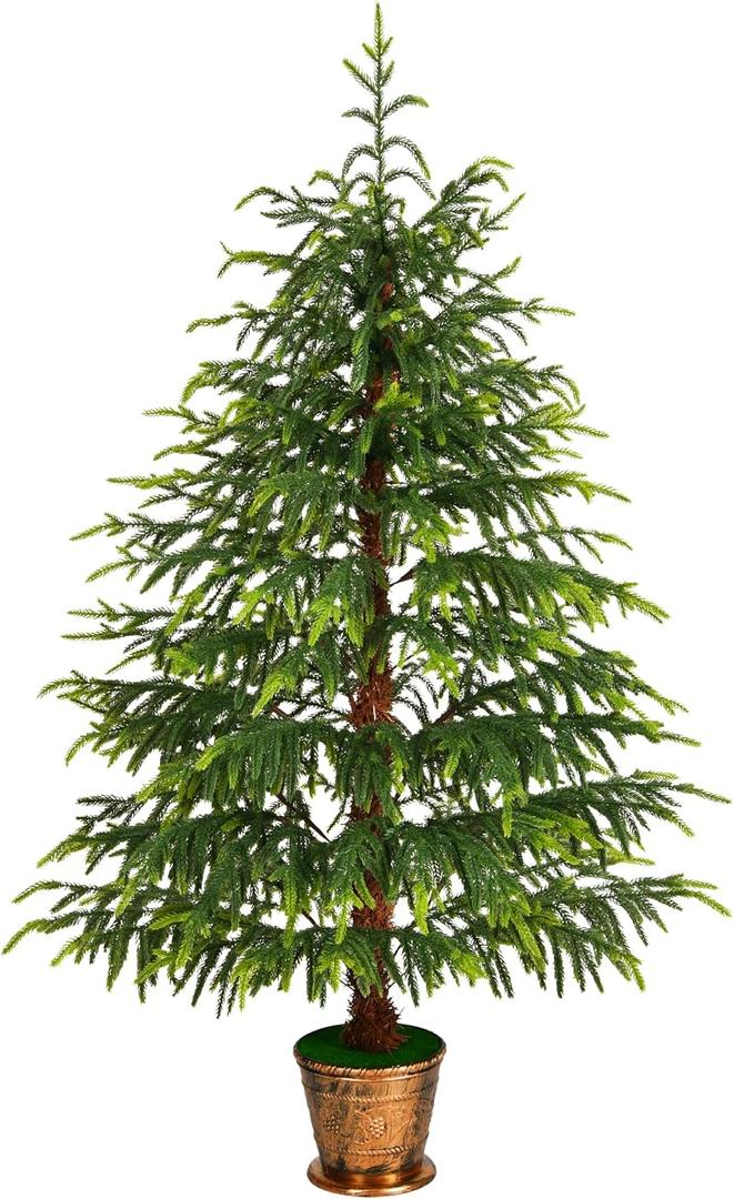 4.2 FT Real Touch Norfolk Pine Christmas Tree - Christmas Decorations - Artificial Shrubs Fake Potted Plants Faux Bushes for Christmas Decorations Outdoor Indoor Home Front Porch Decor