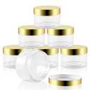 24 Pack 8 Oz Plastic Containers with Gold Lids, Clear Empty BPA Free and Refillable Cosmetic Jars Travel Containers for Creams, Lotion, Bath Salts, Sugar Scrub, Slime, Lip Scrub, Makeup (8 Ounce)