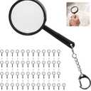 50 Pack Mini Black Magnifying Glasses with Keychain, Small Handheld Magnifiers for Jewelry, Reading, Maps, Crafts, Outdoor Observation, Travel Accessories, and Bulk Event Supplies