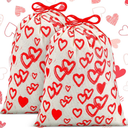 Pickmesh 2 Pcs Large Valentine's Day Drawstring Gift Bag 20x28 Inch Reusable Fabric Red Heart Cloth Bags with Tag for School Birthday Wedding Baby Shower Party Supplies(red, Valentine's Day)