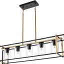 5-Light Farmhouse Chandeliers Black Brass Island Lighting Dining Room Pendant Light Fixtures with Clear Glass Shades Rectangular Hanging Lighting for Kitchen (Black Brass)