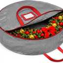 ZOBER Christmas Wreath Storage Container 30 Inch - Wreath Bag for Artificial Wreaths Box - Dual Zippered Wreaths Storage Bag with Strong Durable Handles - Gray