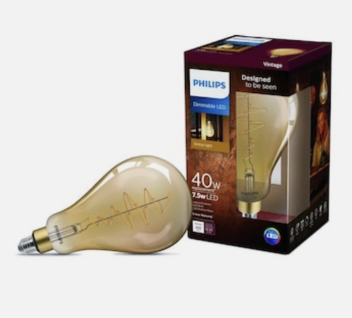 Philips 40Watt Equivalent A50 Dimmable Vintage Glass Edison LED Large Bulb 2000K 1 Pcs