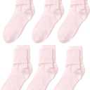 Jefferies Socks Girls 2-6X Seamless Turn Cuff 6 Pair Pack Socks (Small, Pink)