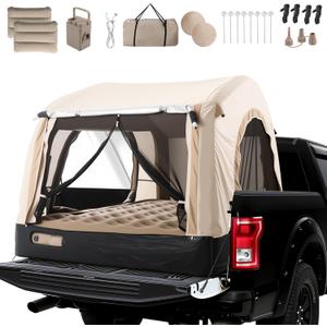 Inflatable Truck Bed Tent & Air Mattress with Built-in Pump and Pillows, Waterproof PU2000mm Air Mattress Pickup Inflatable Trcuks Tent for Road Trip Camping Outdoor Travel