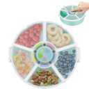 Pawtong Snack Rotator Container Reusable Snack Box with 5 Compartment Dispenser and Lid, Color Matching Opening Lid, BPA and PVC Free, for Home, School, Travel (1 Pack- Green)
