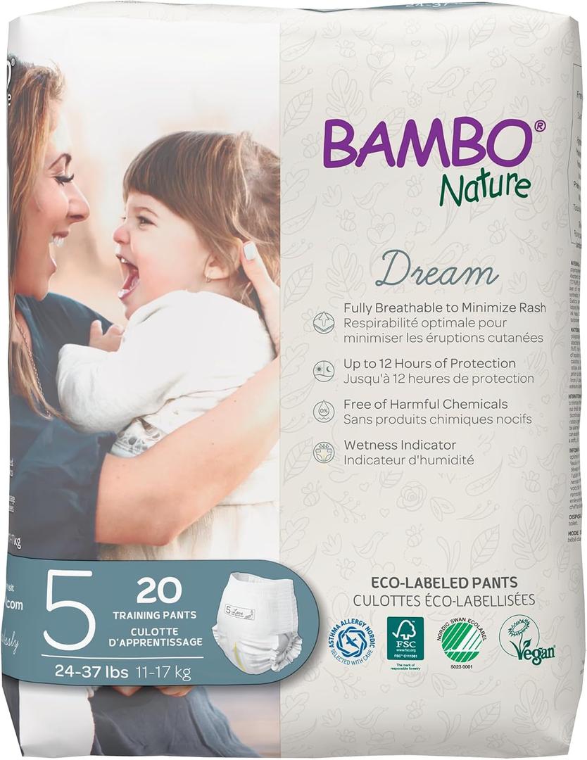 Bambo Nature Premium Ecofriendly Training Pants, Size 5 (2740 Lbs), 20 Count