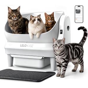 Self Cleaning Litter Box, Open Top 105L Automatic Litter Box for Multiple Cats, App Control, Safety Sensor, Anti-Pinch, Includes Liner - White