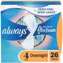 Always Infinity with FlexFoam Pads, Size 5, Extra Strong Absorbency Overnight with Wings, Odourless, Up to Zero Leaks, No Feel, 22 Pack