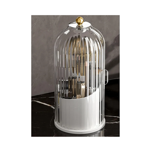 Skatx 360°Rotating Makeup Brushes holder with Lid，Make Up Organizers and Storage for Vanity Countertop or Bedroom Dresser（Transparent white）