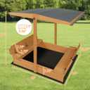 Large Wooden Sandbox Outdoor Sand Pit with Lid Cover Foldable Bench Seat Bottom Liner Sand Box for Garden Patio Beach Backyard Play Aged 3-12 Years Old 48x48 inch (Brown), 48 inches x 48 inches x 8.3 inches
