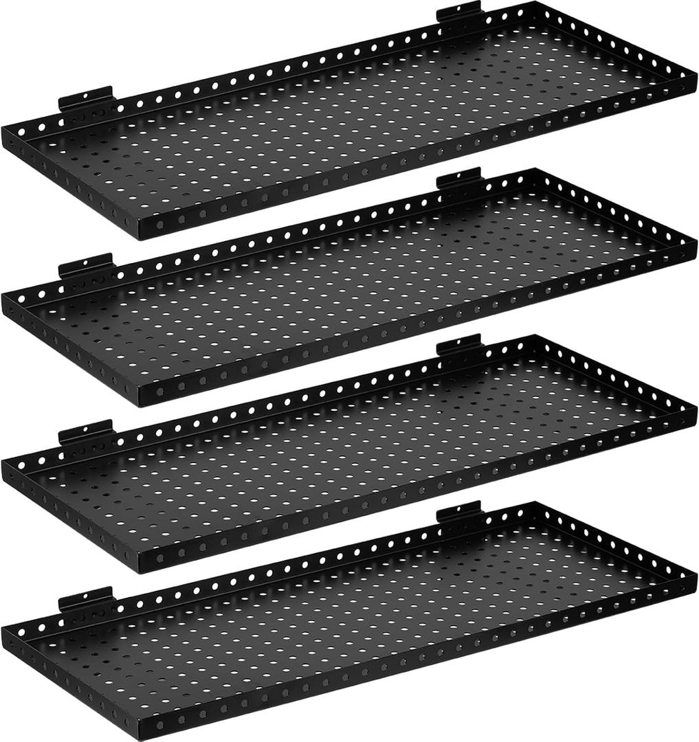 Heavy Duty Slatwall Shelf 30x12Inch, Steel Slatwall Accessories Storage Rack for Garage, Retail, Workshop (4, 30x12Inch)