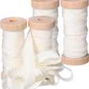 Mindsoft Frayed Chiffon Ribbon for Craft, Silk Satin Ribbons 1/2-1/4 Inch x 20 Yard Handmade Seam Binding Fabric Strips with Wooden Spool for Wedding Gift Wrapping(Ivory)