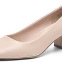 DREAM PAIRS Women's Low Chunky Heels Square Toe Pumps Comfortable Slip On Dress Shoes Wedding Party Office Shoes (8.5, Nude)