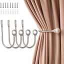 Coolnice 4 Pack Curtain Holdbacks Wall Mounted Curtain Tiebacks Hooks Plastic Pearl U Shape Curtain Tiebacks with Screws Curtain Ties for Home Office-Silver