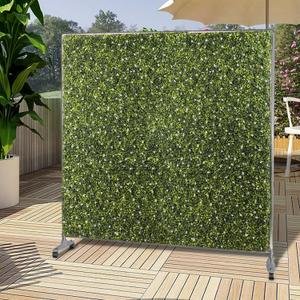 Patio 40" H x 40" W Faux Hedge Wall Room Divider with Wheels, Artificial Boxwood Panels Greenery Wall Privacy Screen Freestanding, Room Partition Decor Mobile Backdrop for Outdoor Indoor