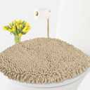 LuxUrux Toilet Lid Cover with Stretch Fit Elastic Band – Chenille Microfiber Toilet Seat Non-Slip Cover for Bathroom – Soft Plush, Machine Wash And Dry, Comfort & Clean Look (18 x 18'', Birch)