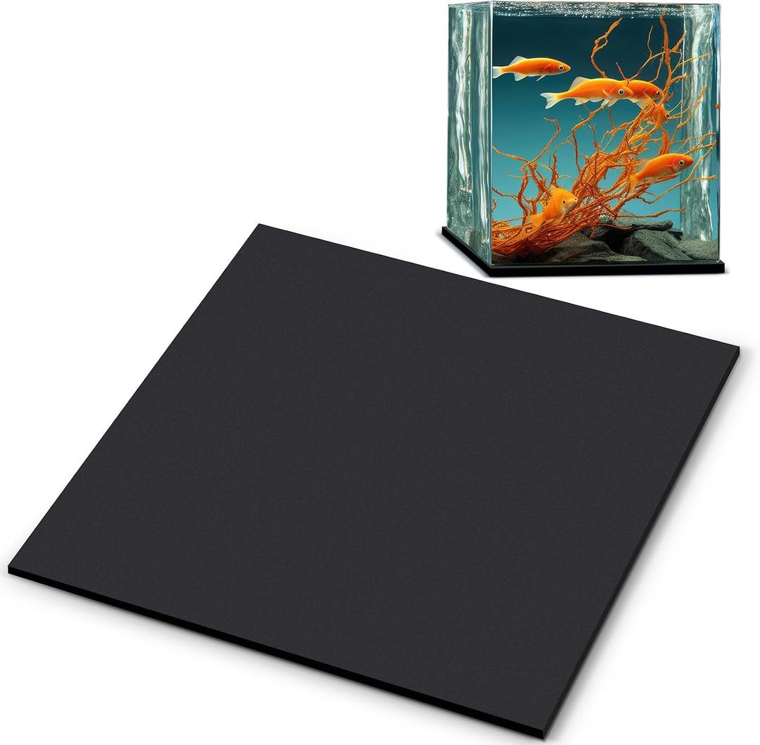 Pangda 1 Pcs 24 x 24 Inch Aquarium Fish Self Leveling Mat for Under Tank 5mm Thick Foam Compressible Neoprene Mat with Adhesive Backing Shockproof Waterproof Easy to Cut Stability, Black