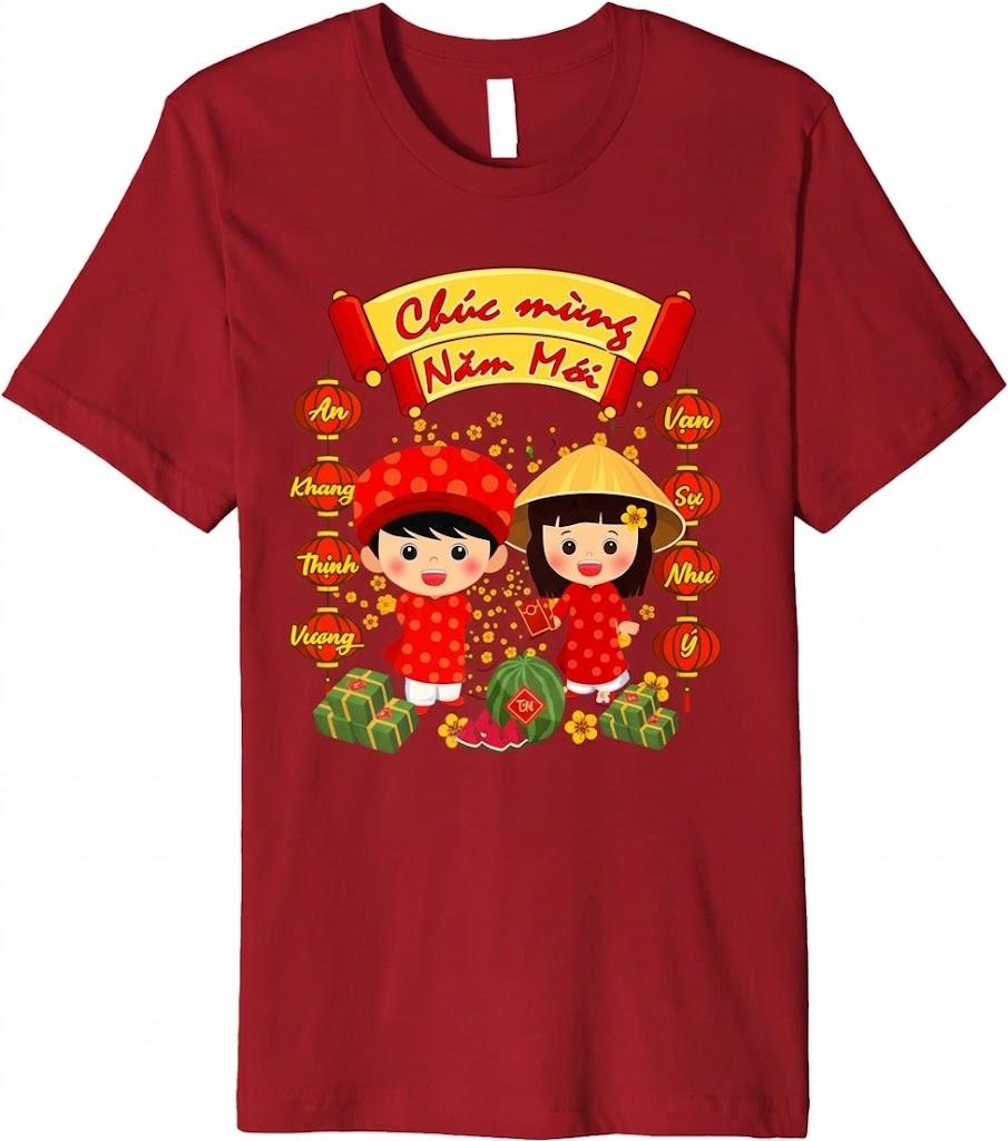 Chuc Mung NAM Moi Boy Girl Ao Dai Vietnamese TET Li Xi Me T-Shirt, S, For Kids