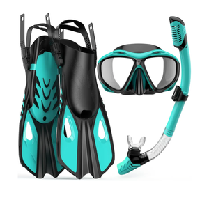 Snorkeling Gear for Adults Men Women, 3 in 1 Snorkel Set with Panoramic View Diving Mask Anti-Fog Anti-Leak, Snorkel Mask Dry Top Snorkel Fins for Swimming, Snorkeling and Travel Diving