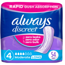 Always Discreet Adult Incontinence Pads for Women, Moderate Absorbency, Long Length, Postpartum Pads, 54 Count, 2 Packs